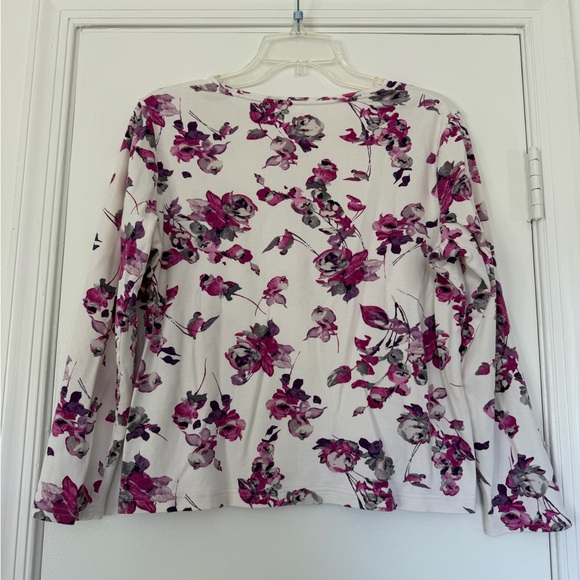 Croft & Barrow Purple and Gray Floral Long Sleeve Top - Picture 2 of 5
